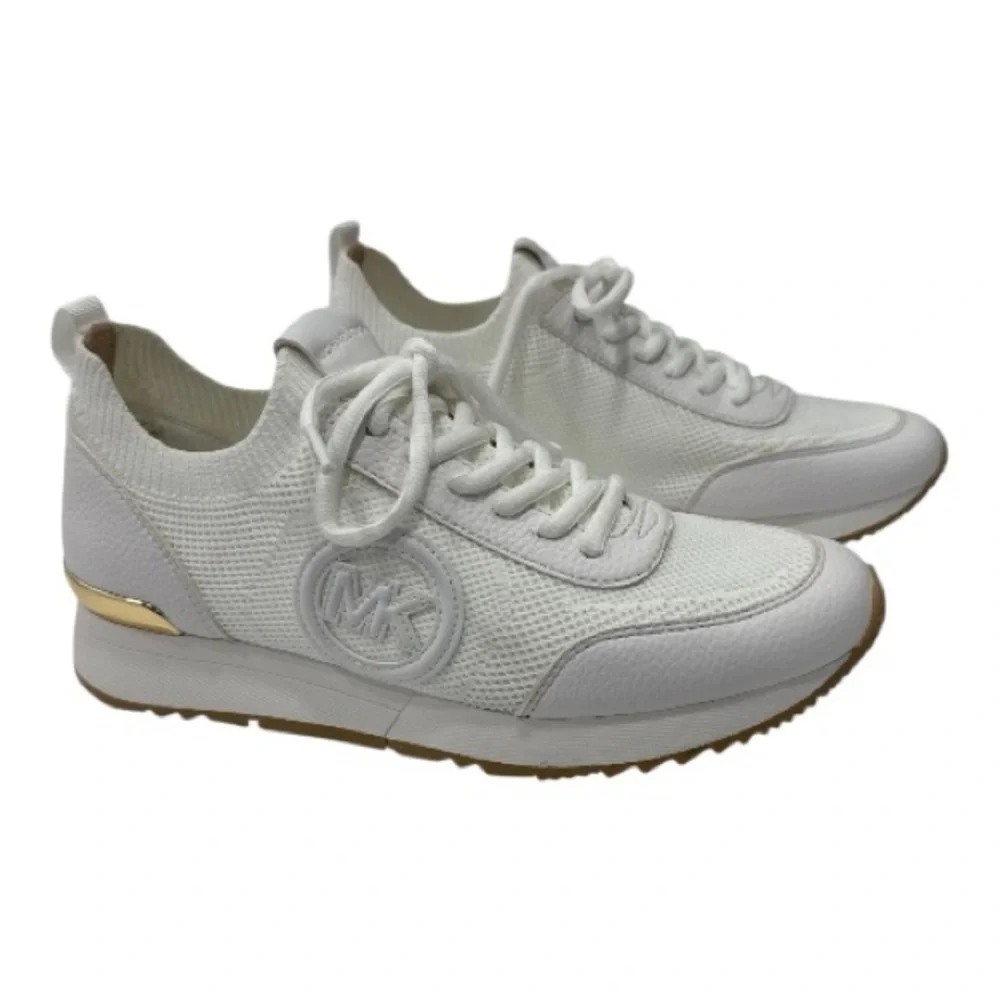 MICHAEL KORS Jenkins Stretch Knit Trainer In white gold size 8.5